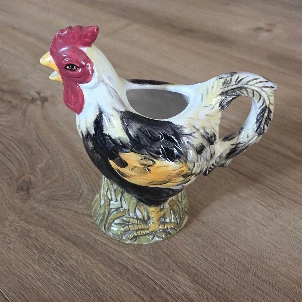Calderone Hand Painted Collection Rooster Pitcher‎ Creamer Jug Farmhouse Kitchen